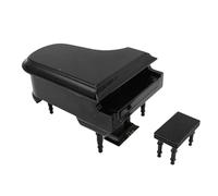 Generic Miniature Piano Model Wooden Desk Piano Decor with Winding Mechanism for Music Lovers Gift Black 14x11x13cm