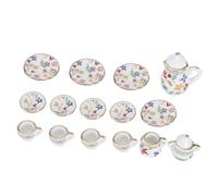 Generic Miniature Porcelain Flower Tea Cup Set for Dollhouse Kitchen Decor Collection, 15pcs Classic Elegant Tea Set Miniature for Living Room Display (colorful floral)