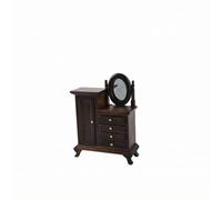 Generic Miniature Wooden Dressing Cabinet Elegant Wood Dollhouse Dressing Table Vintage-Style Miniature Vanity with Mirror for Collector Display, Black Brown