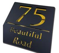 Generic Modern Black Gold Acrylic House Number Sign, 18x18cm, Personalized Address Sign for Outside, Signage Gift