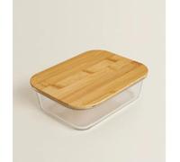 Generic Modern Glass Food Storage Container with Bamboo Lid, 20cm x 15cm x 6cm/ 1.8L, Kitchen Organisation/Fridge Storage/Fresh Food Preserver