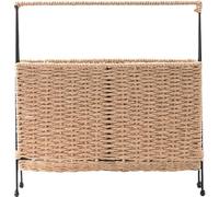 Generic Modern Rectangular Natural Iron and Paper Rope Standing Book Newspaper Holder Magazine Rack, Decorative Storage Basket Bin for Home Office Desk