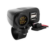 Generic Motorcycle Dual USB Voltmeter with Cover for Outdoor Use, High Efficiency, Black, Plastic, 1 Unit