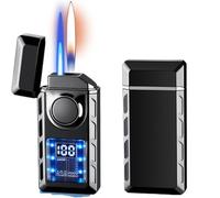 Generic Multi-Functional Dual Flame Lighter with Colored Lights, Voice Control, Windproof, Zinc Alloy, Modern, Black
