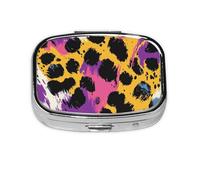 Generic Multicolored Leopard Print Print Square Pill Box-2 Compartment for Purse & Pocket Mini Metal Pill Holder Travel Pill Container