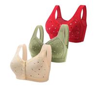 Generic My Orders 3 Pc Daisy Bras for Older Women Full Coverage Front Closure T Shirt Bra No Underwire Comfort Hides Back Fat Bralette Multicolor E