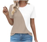 generic My Orders Trendy Color Block Summer Tops for Women 2024 UK Casual Crewneck Pleated Womens Blouse Workout Short Sleeve Tshirts Vacation Going Out Shirts Ladies Loose Fit Tees Blouses