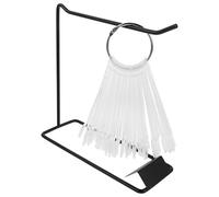 Generic Nail Art Display Set with 50 Fan-Shaped False Nail Practice Tips, Black Iron Holder Stand with Ring, Manicure Polish Sample Holder for Salon and Personal Use