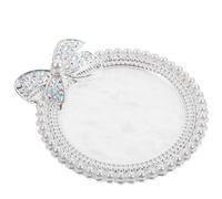 Generic Nail Mixing Board Silver with Large Bow Pearl Rhinestone Nail Art Palette Tray Decorative Makeup Mixing Plate for Salon and DIY Manicure