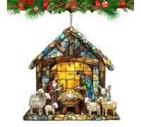 Generic Nativity Scene Window Hanging Stained Glass Acrylic Christmas Ornament, Vibrant Stained Glass Nativity Scene Suncatchers