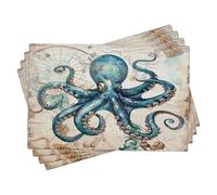 Generic Nautical Ocean Octopus Placemats Set of 4, Blue Decorative Place mats for Dining Table, Vintage Coastal Non-Slip Washable Holiday Party Placemats 18x12 Inch, 009PH07AC240419A0037A
