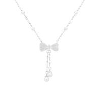 Generic Necklace For Women, Silver Butterfly Adorned By Faux Pearl Tassels, Bowknot Design, 18+2 In Chain, Perfect To Wedding And Gift