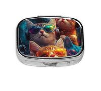 Generic Neon Cat Print Pill Box-2 Compartment Small Pill Case for Purse & Pocket Mini Metal Pill Holder Travel Pill Container