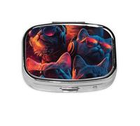 Generic Neon Cat Print Pill Box-2 Compartment Small Pill Case for Purse & Pocket Mini Metal Pill Holder Travel Pill Container