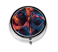 Generic Neon Cat Print Round Pill Box-3 Compartment Small Pill Case for Purse & Pocket Mini Metal Pill Holder Travel Pill Container