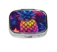 Generic Neon Pineapple Print Square Pill Box-2 Compartment Small Pill Case for Purse & Pocket Mini Metal Pill Holder Travel Pill Container