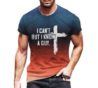 Generic Novelty Tshirts I Can't but I Know a Guy Letter Printed T-Shirts for Men Funny Christian Shirts Short Sleeve Tops(Navy,Medium)