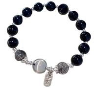 Generic Obsidian Bracelet With Black Rutilated Quartz And White Cat'S Eye Beads, Silver Accents, Starry Night Charm, 5.9 In, A Fashion Piece For Every Style