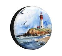 Generic Ocean Lighthouse Spare Tire Cover, Weatherproof UV Resistant Universal Wheel Protector for SUV RV Truck Trailer Camper, Sea Wheel Tire Cover 14 Inch