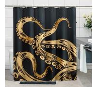 Generic Octopus Shower Curtain with 12 Hooks Ocean Animal Tentacles Abstract Black Beige Polyester Water Resistant Washable Bathroom Bathtub Cloth Shower Curtain 72x72Inch