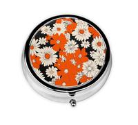 Generic Orange Daisy Print Round Pill Box-3 Compartment Small Pill Case for Purse & Pocket Mini Metal Pill Holder Travel Pill Container