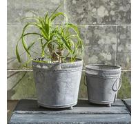 Generic Ornate Zinc Plant Pot with Handles in 2 Sizes, Decorative Grey Metal Tub, Pretty Zinc Pot, Zinc Garden Planter, Metal Tree Shrub Plant Outdoor Metal Pot with Ornate Rim (Large)