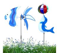 Generic Outdoor Double Wind Sculpture in Dolphin - Garden Giruettes | Multifunction Wind Toupias with Stakes for Decoration of the Terrace and Birthday Runner