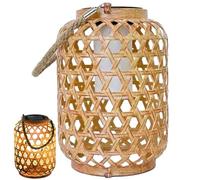 Generic Outdoor Solar Hanging Lantern Bamboo Woven Solar Lantern Chinese Style Hanging Lamp for Courtyard