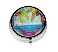 Generic Palm Trees Print Round Pill Box-3 Compartment Small Pill Case for Purse & Pocket Mini Metal Pill Holder Travel Pill Container