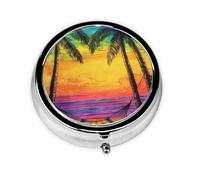 Generic Palm Trees Print Round Pill Box-3 Compartment Small Pill Case for Purse & Pocket Mini Metal Pill Holder Travel Pill Container