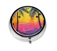 Generic Palm Trees Print Round Pill Box-3 Compartment Small Pill Case for Purse & Pocket Mini Metal Pill Holder Travel Pill Container