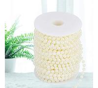 Generic Pearl Wire Beads String 25m Garland for Wedding Decoration 6mm White Beige (Beige)
