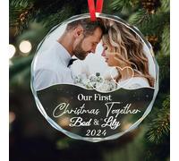 Generic Personalised Christmas Bauble - Our First Christmas as Mr and Mrs Ornament with Photo,Xmas Ornaments for Married Engaged Couple Gifts, Customized Hanging Ornament Xmas Tree Decor for Him/Her