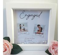 Generic Personalised Engagement Photo Frame, Dual Photo Display, White, 9" x 9", Engaged Gift