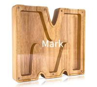 Generic Personalised Money Box for Kids - Wooden Letter Piggy Banks for kids Boys Girls, Custom Name Large Capacity A-Z Letters Money Box Home Decoration Christmas Birthday Gift,M
