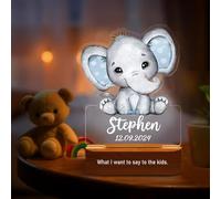 Generic Personalised Night Light Kids - Animal Nursery Baby Night Light, Newborn Custom Name Adjustable Brightness Lamp, Christmas Birthday Christening Gifts for Kids Boys Girls, A-Elephant 1