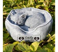Generic Personalized Cat Memorial Garden Stones with A Sleeping Cat Statue Waterproof Cat Grave Markers Tombstones Cat Headstone Loss Cat Memorial Sympathy Gifts, 7.8"" x 4.7""x3.9""