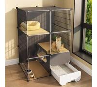 Generic Pet Cage，Cat Cage Cat Cage with Litter Box, Indoor Cat Enclosure with HD Windows, 2/3-Tier DIY Outdoor Cat Enclosures Weatherproof, Playpen and Exercise Place, Easy to Assemble(L75xW49xH109cm)