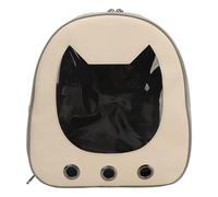 Generic Pet Carrying Backpack Breathable Large Capacity Beige PU Leather Portable Cat Travel Bag for Small Dog with Sun Block for Summer Outdoor Activities