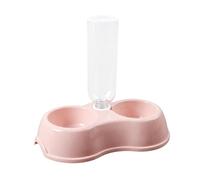 Generic Pet Double Bowl Anti-Slip Round Plastic Automatic Water Storage Dog Bowl with Drink Bottle for Convenient Use and Easy Cleaning for Small to Medium Pets, Safe ABS Material (Pink)