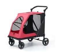 Generic Pet Folding Transport Cart Dog Cat Carriage Carrier with Four Wheels Mesh Spacious Cabin Top Opening Front Entry Suitable for Daily Exercise Park, Red, Color to 4, Style to 4
