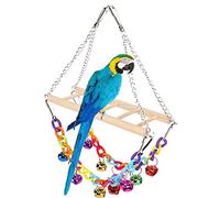 Generic Pet Small Birds Swing Bridge Ladder Toy with Bells for Climbing Fun and Playtime - 30x8x20cm Natural Wood and Acrylic