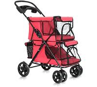 Generic Pet Trolley Double Dog Stroller Double Stroller Cat Pushchair Jogger Buggy with 4 Wheels Can Folded Max Loading 20kg