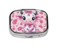 Generic Pink Baby Cow Print Square Pill Box-2 Compartment for Purse & Pocket Mini Metal Pill Holder Travel Pill Container