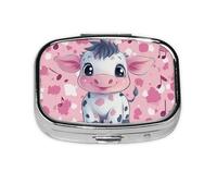 Generic Pink Baby Cow Print Square Pill Box-2 Compartment for Purse & Pocket Mini Metal Pill Holder Travel Pill Container