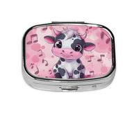 Generic Pink Baby Cow Print Square Pill Box-2 Compartment for Purse & Pocket Mini Metal Pill Holder Travel Pill Container