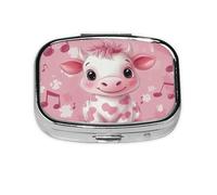 Generic Pink Baby Cow Print Square Pill Box-2 Compartment for Purse & Pocket Mini Metal Pill Holder Travel Pill Container