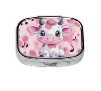 Generic Pink Baby Cow Print Square Pill Box-2 Compartment for Purse & Pocket Mini Metal Pill Holder Travel Pill Container