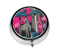 Generic Pink Flamingo Print Round Pill Box-3 Compartment Small Pill Case for Purse & Pocket Mini Metal Pill Holder Travel Pill Container