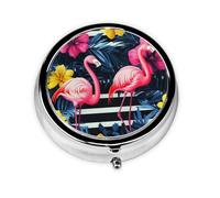 Generic Pink Flamingo Print Round Pill Box-3 Compartment Small Pill Case for Purse & Pocket Mini Metal Pill Holder Travel Pill Container